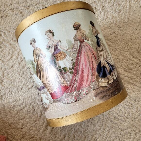Vintage Victorian Woman Waste Paper Basket Trash Can Wood - Picture 1 of 7